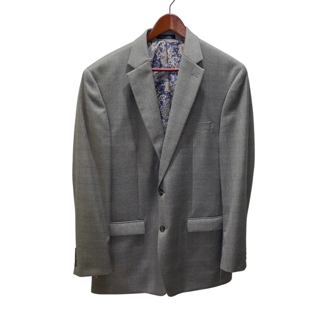 Lauren Ralph Lauren Mens 44L Grey Herringbone Glen Check Blazer Paisley Lining